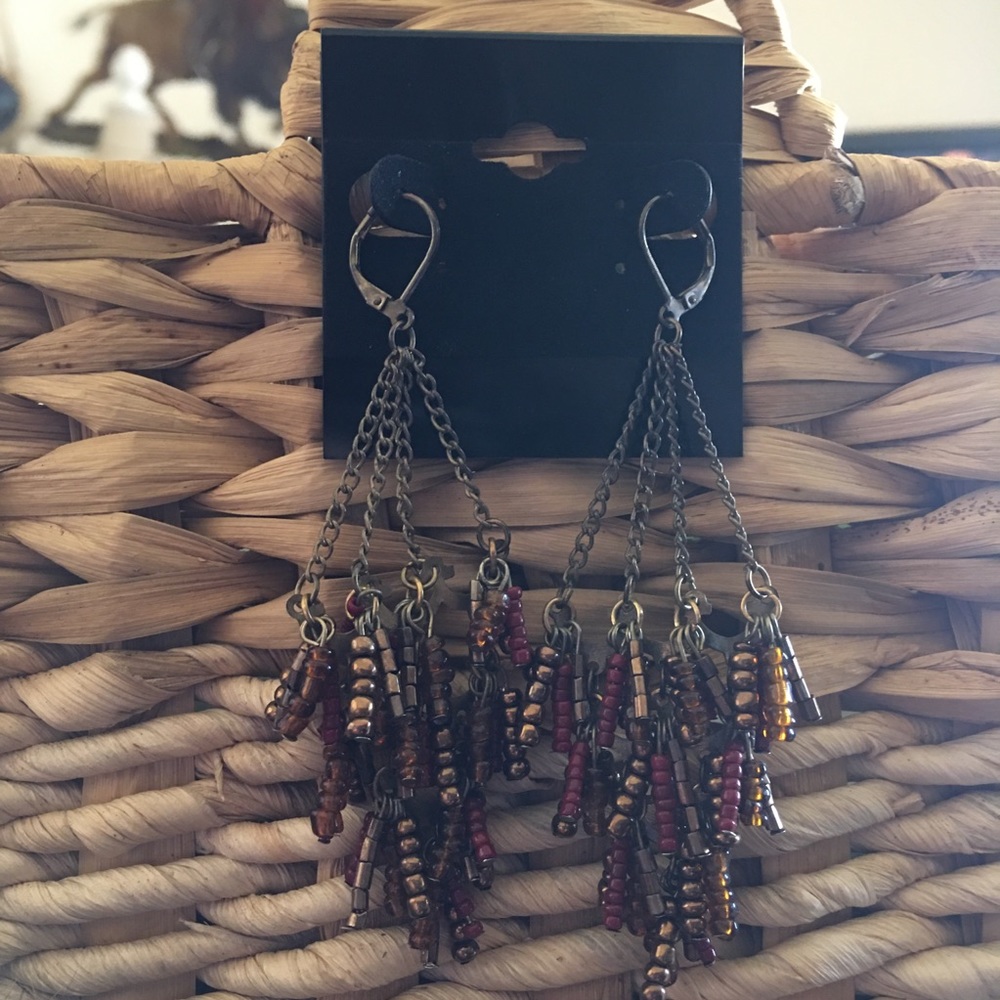 Brass tone lever back chandelier style earrings